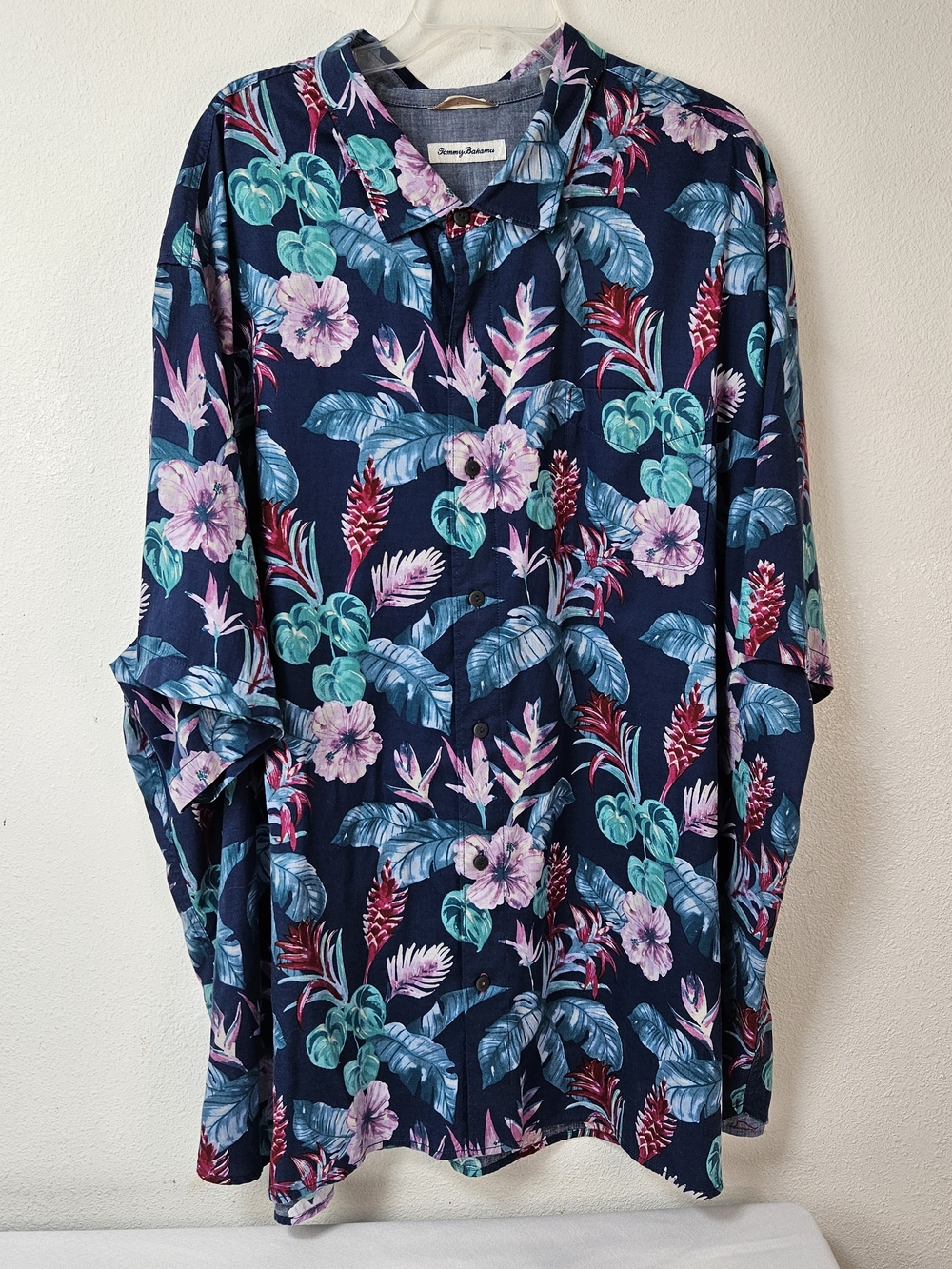Tommy Bahama Navy Tropical Floral Button-Up Shirt Size 4XLB Short Sleeve